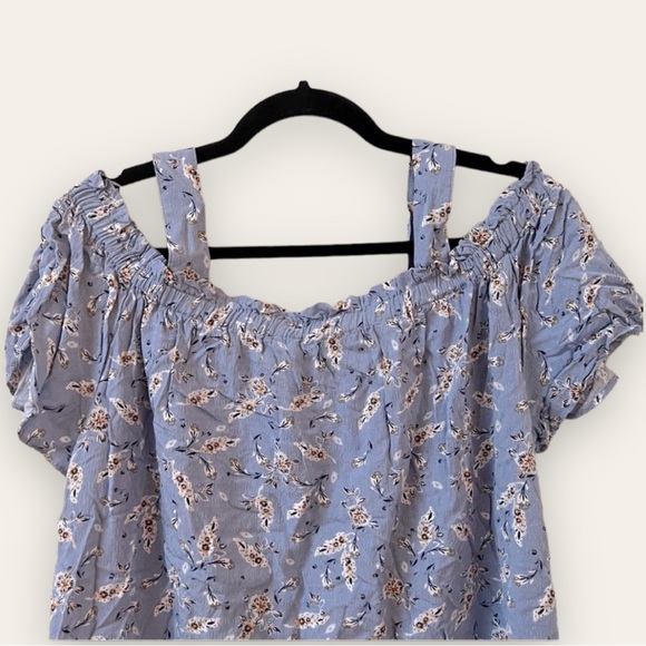 ADDITION ELLE - Off The Shoulder, Cold Shoulder, Button-Up Floral Ruffle Blouse - Picture 8 of 11